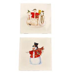Hand Crafted Ceramic Snowman Trivet Set Of Two Cork Backing 6x6 Frosty Christmas
